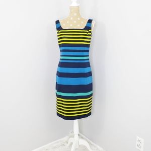 Worth striped career dress blue teal yello…
